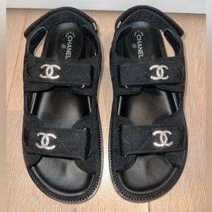 Chanel Crystal Black Nylon Dad Sandals Rare Color Combo
